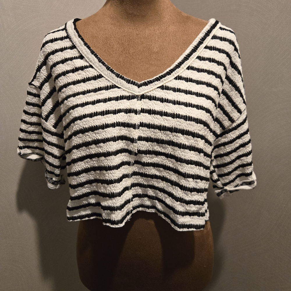 Altar'd State Black and White Striped Crop Top